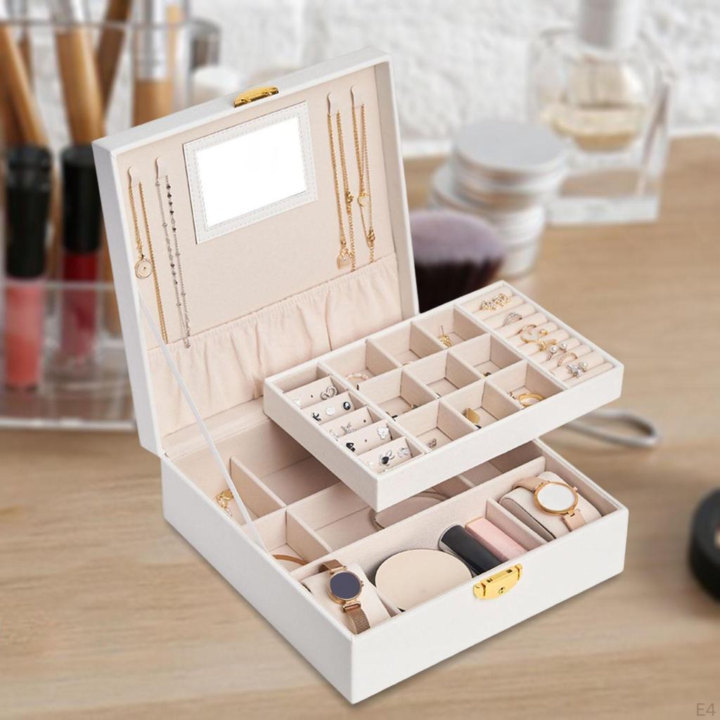 Double Layer Jewelry Box Organizer Multiple Compartments Large for Earrings Bracelets Ornaments