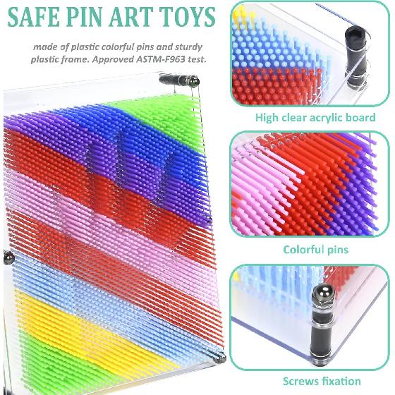 MICKYU 3D Pin Art Toys for Age 5-7, Rainbow Busy Board Games Sensory Toys for Kids with Autism, 8x10 in