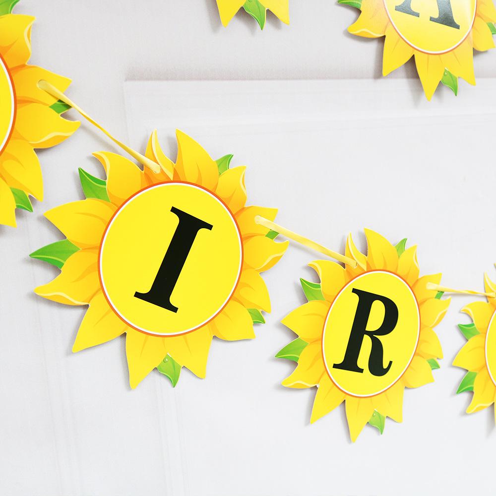 Sunflower Theme Birthday Party Decoration Banner Happy Birthday Sunflower Smiley Face Decoration Pull Flag Party Decoration Supplies