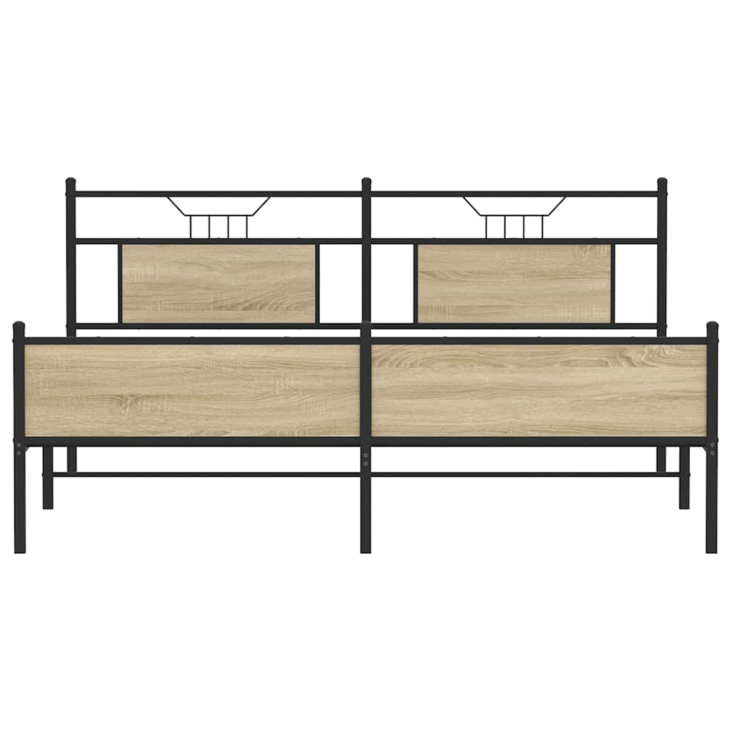 Metal Bed Frame without Mattress Sonoma Oak Finish 72 x 84 in (183 x 213 cm)