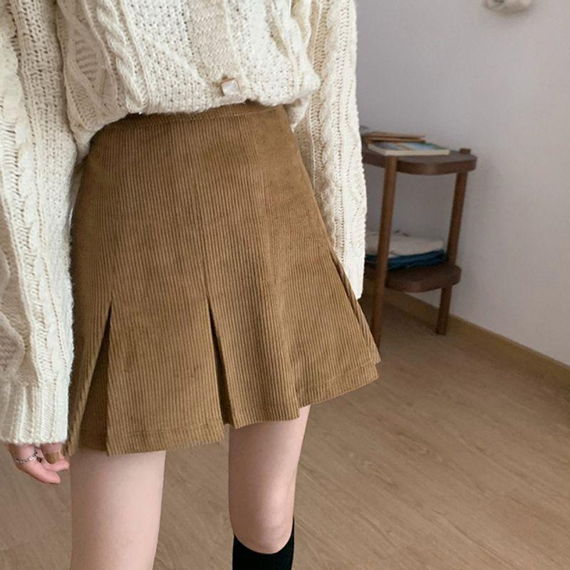 

Solid Color High Waist Simple Pleated Skirt Pure Color Minimalist Pleated Skirt Khaki XL