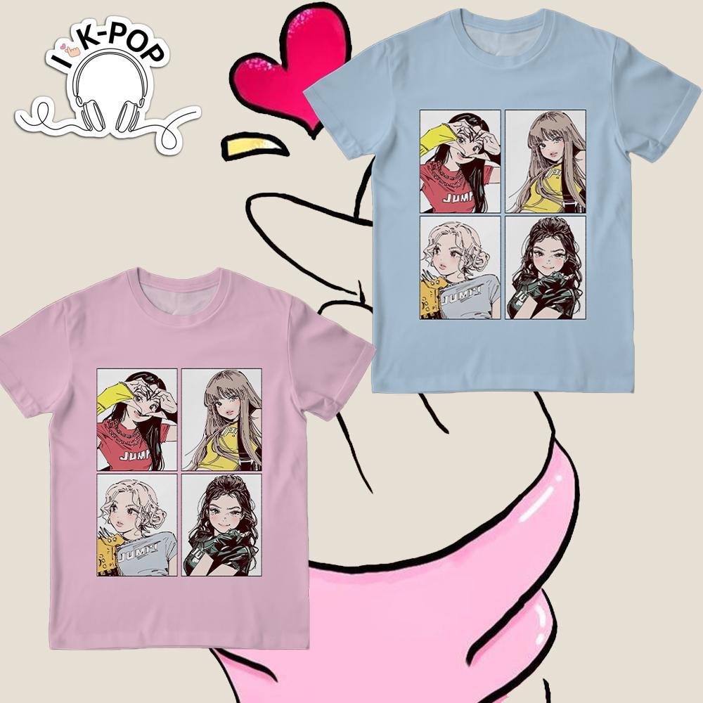 2025 Heißer Verkauf Kpop BP Jump T-Shirt Pinke Girlgroup Kurzarm Niedliches Anime-Muster T-Shirt Sommer Locker Und Bequem Y2K Oberteil