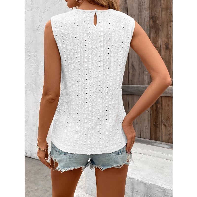 Women's Tank Tops Fashion Elegant Round Neck Lace Patchwork Loose Casual Tanks Vest for Women Spring and Summer Solid Color Crochet Office Lady Tops