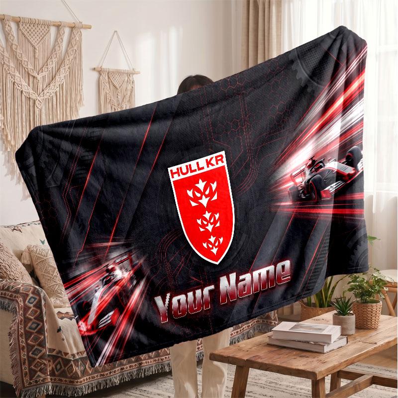 Hull KR Flannel Blanket, Custom Name Text Personalized Soft Throw Blanket Home Decor Gift