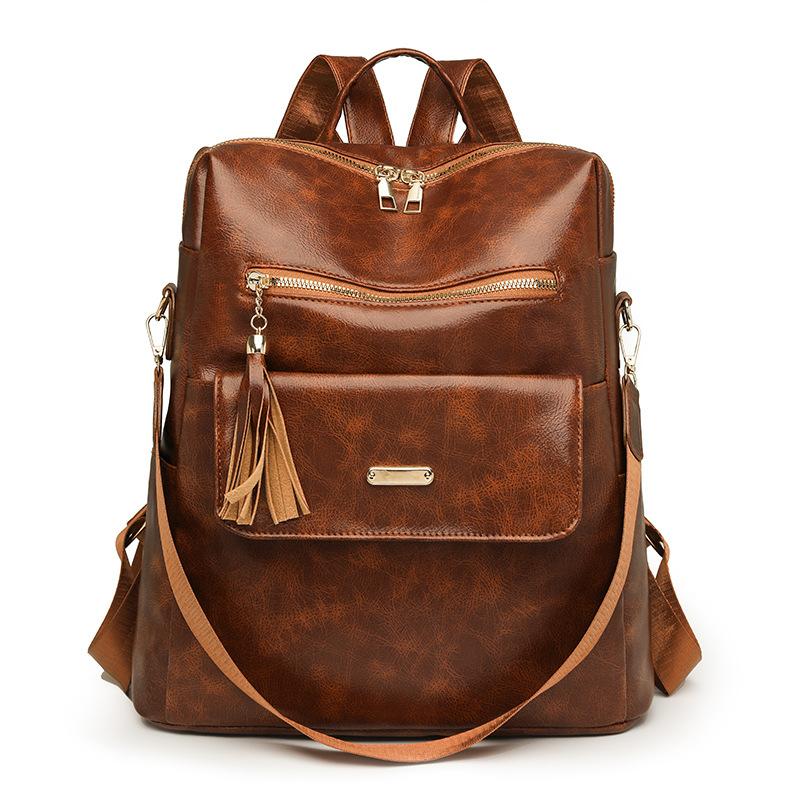 PU Tassel Backpack Женский рюкзак для путешествий с большой вместимостью Сумка через плечо двойного назначения коричневый 1834₽