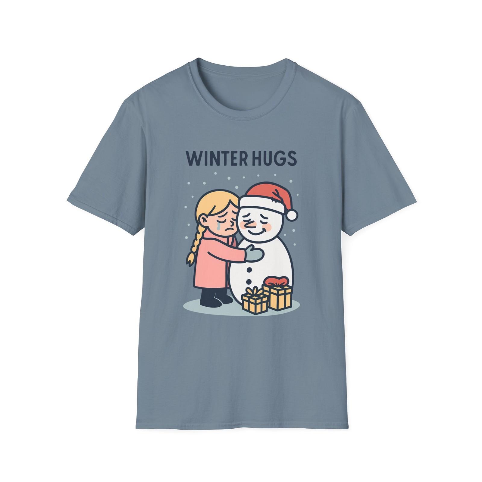 Unisex Softstyle T-Shirt Mens Womens Tees Top Girl Hugs Snowman Blonde Snow Winter Christmas XL