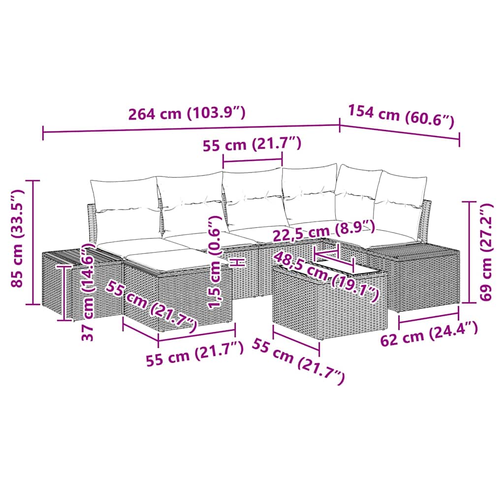 Garden Sofa Set with Cushions 6 Pcs Beige and Cream Poly Rattan
