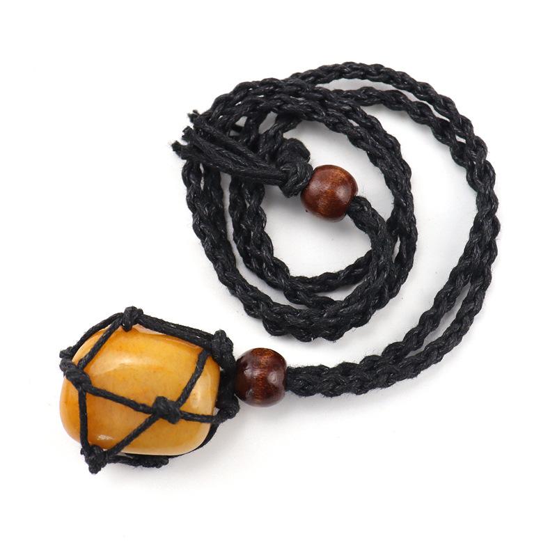 Crystal Rough Stone Natural Stone Black Mesh Pocket Woven Necklace Adjustable Rough Stone Mesh Pocket Sweater Chain N559 pure natural