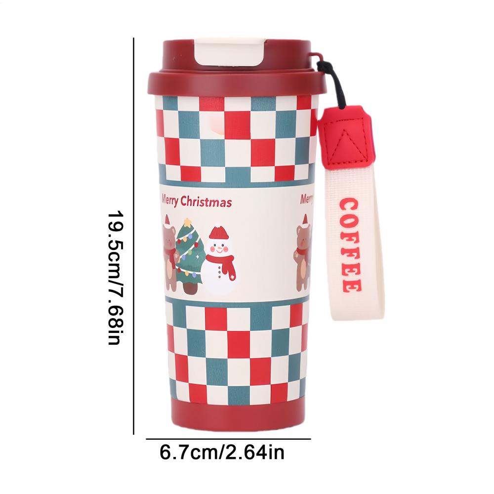 Christmas Stainless Steel Insulated Cup Double-layer Water Mug With Lid And Straw For Office Students Travelers Outdoor