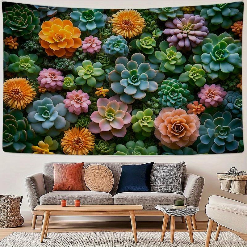 1pc Vibrant Succulent Garden Wall Hanging Backdrop Colorful Plant Wall Banner NatureInspired Art for Living Room Decor Poly