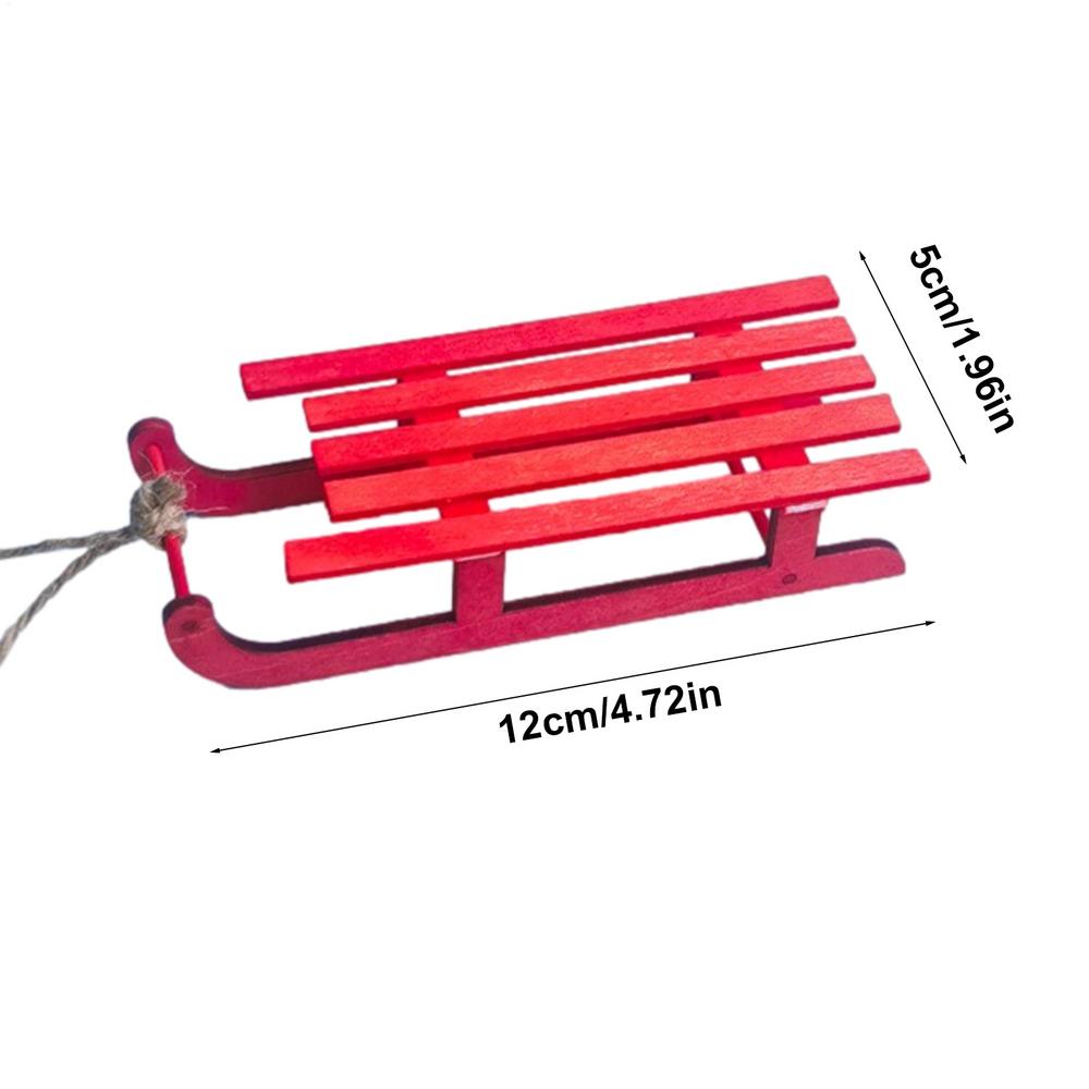 Dollhouse Miniature Wooden Sleigh Model Sled Desk Ornament Christmas Vintage Living Scene Tree Hanging Decor Xmas Gift Pendant