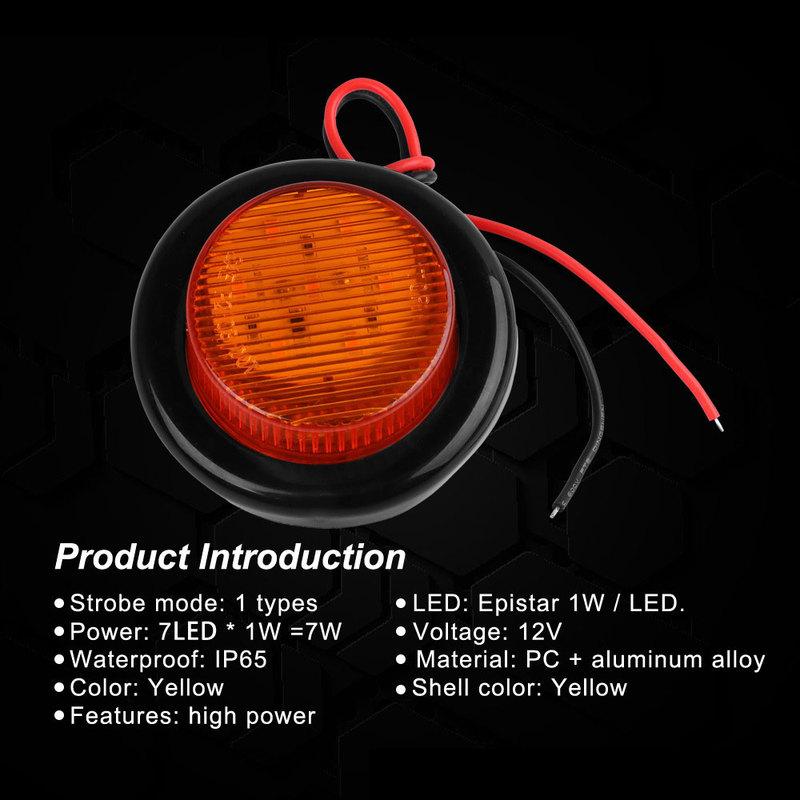 2"Inch Side Marker Clearance Truck Side Lights 12V 24V Trailer Lights 7 LED RV Lights Round Rear Lamp Yellow Red Accessories