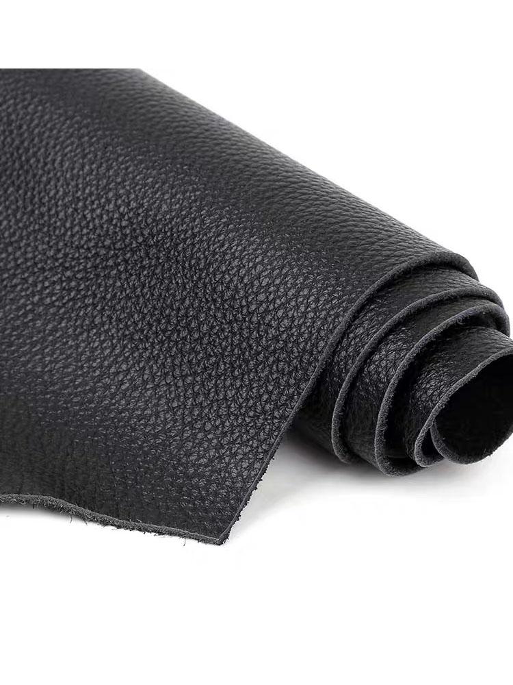 Black cowhide leather lychee pattern soft bag sofa head layer cowhide fabric leather fabric whole piece leather fabric