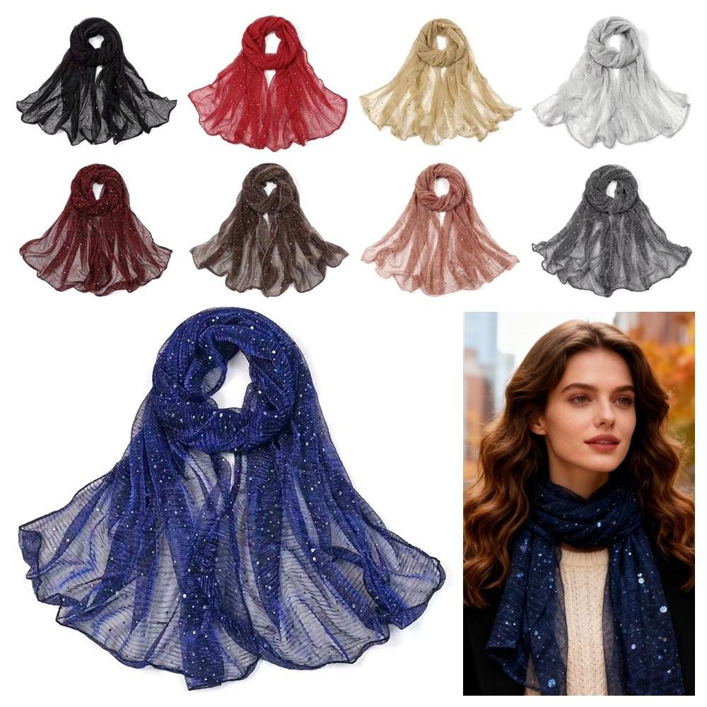 Thin Transparent Sequin Scarf Breathable Hijab Elegant Hijab Shawl for Women