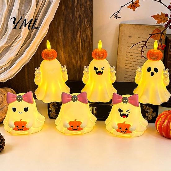 LED Night Light for Party Cute Halloween Ghost/Pumpkin Desktop Decoration, Battery Durable Plastic Operated Nursery with Warm Glow Home Decor