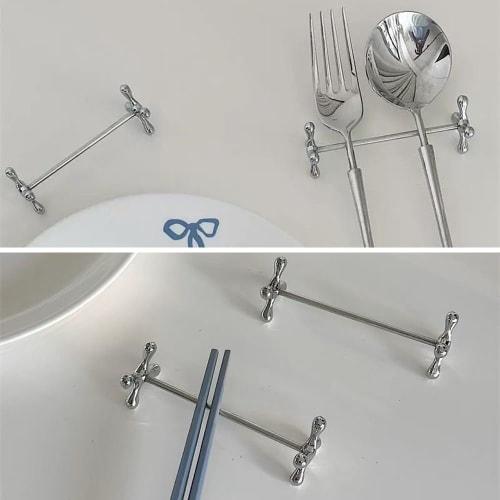 Harukita Stainless Steel Knife Rest, Chopstick Rest, Knife Rest, Spoon Rest, Fork Rest, Elegant Silver, 4 Pieces