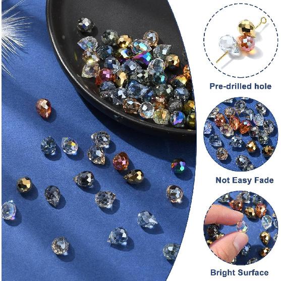 KitBeads 120Pcs Glass Teardrop Beads AB Color Water Drop Beads Top Drilled Faceted Tear Drop Shaped Beads for Jewelry Making Bracelet Necklace Crafts