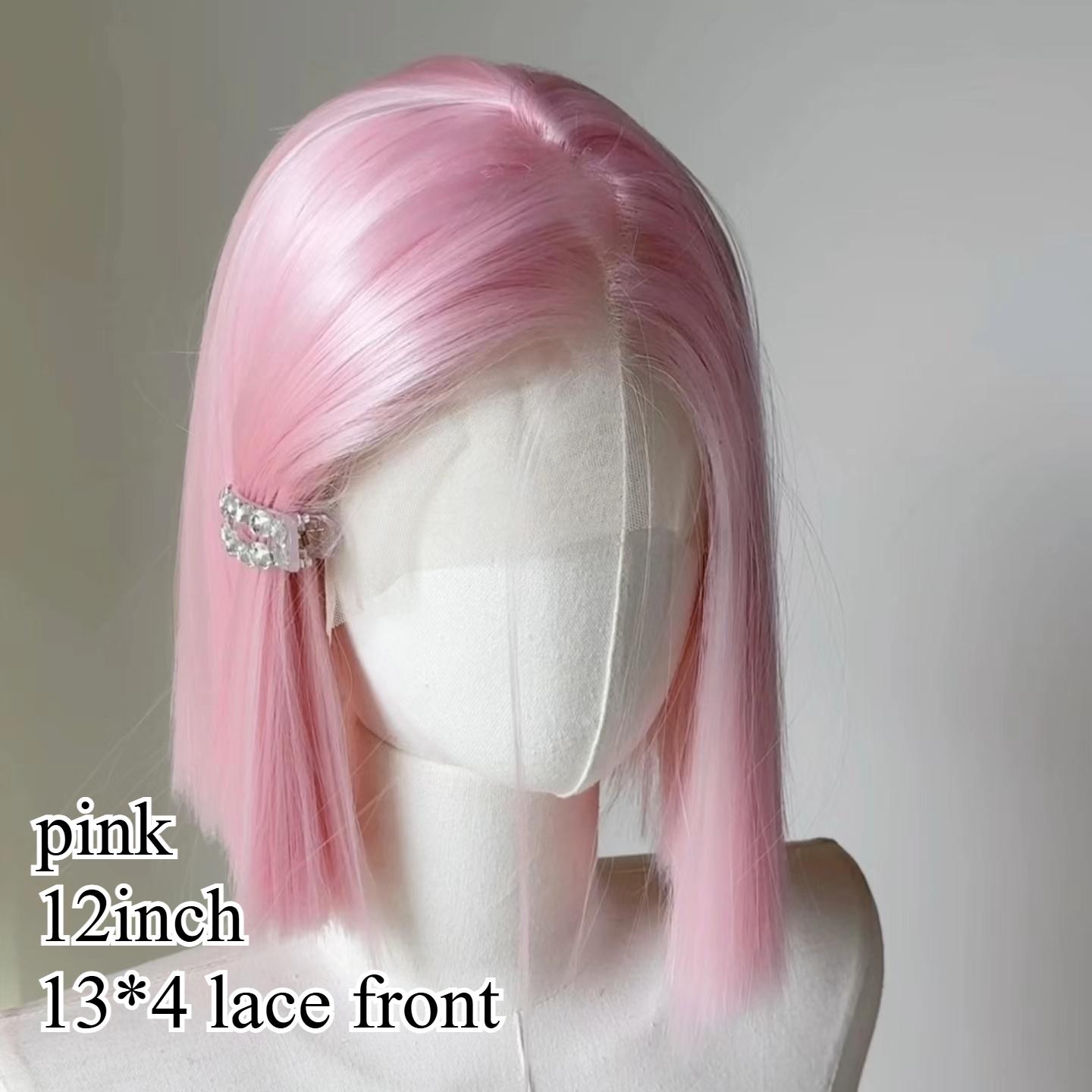 

12inch Short Wig for Women 13*4 Lace Front Wig Black Straight Glueless Wig High Temperature Fibers Synthetic Lace Front Wigs (as the picture,14inches&150%&1pc)