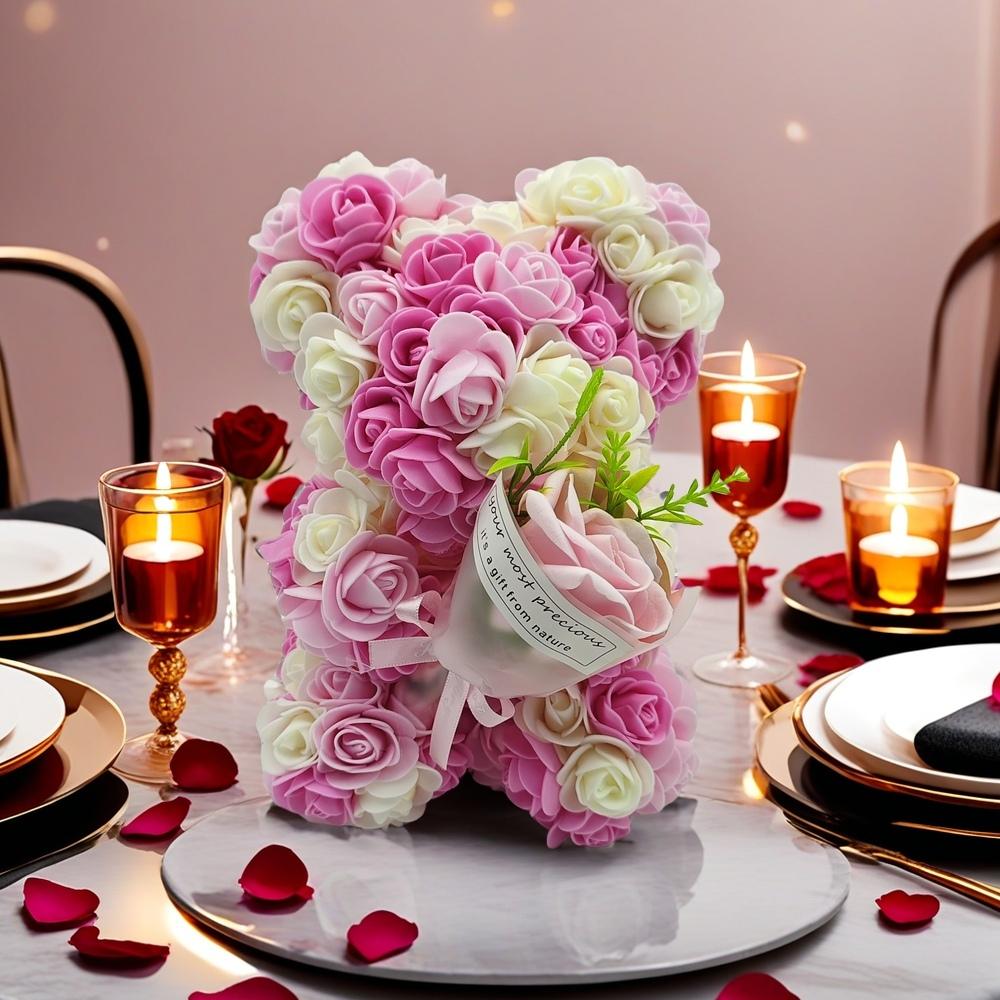 1 Piece Artificial Rose Bear with Hand Corsage, Artificial Rose Bear Birthday Gift, Valentine's Day, Wedding Mother's Day