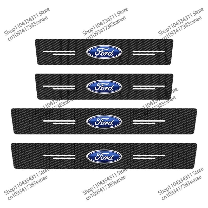 Car Sticker Ford 4Pcs Car Carbon Fiber Door Sill Strip Car Door Sill Protector For Ford Focus 2 3 4 Mondeo Fiesta ecosport Kuga