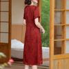 Summer Dress Women Plus Size Short Sleeve Vintage Long Dress Casual Middle-aged Women's Clothing