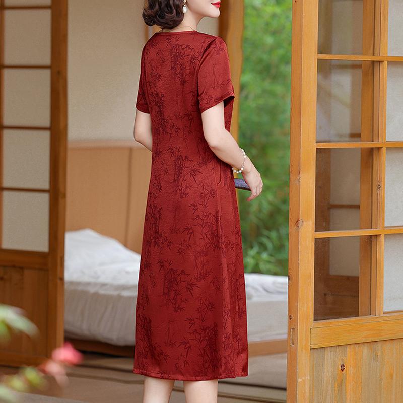 Summer Dress Women Plus Size Short Sleeve Vintage Long Dress Casual Middle-aged Women's Clothing