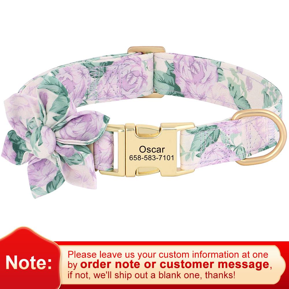Nylon Personalized Dog Collar Print Dog Collars With Flower Custom Pet ID Necklace Adjustable For Small Medium Large Dogs Pug
