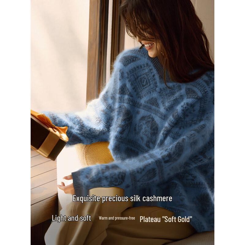 XWI Women s Vintage Fair Isle Silk Cashmere Knit Sweater One Size