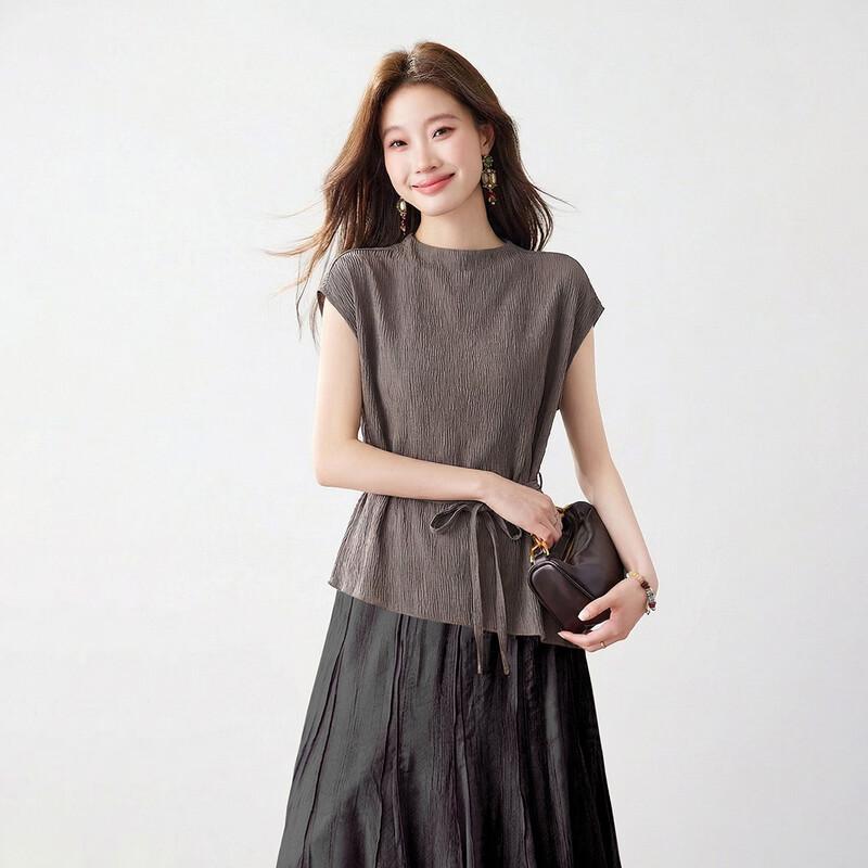 Srcr 19 Momme Silk Crepe Waisted Short Sleeve T-Shirt