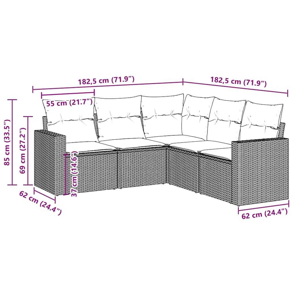 Vidaxl 5-Cz. Garden Furniture Set With Cushions, Brown, Poly Rattan