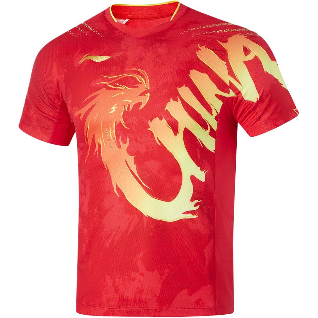 Li Ning Table Tennis Series Competition Quick-Dry Antibacterial Sports Short Sleeve T-Shirt Unisex Tops Cherry-Blossom-Red AAYU197-2