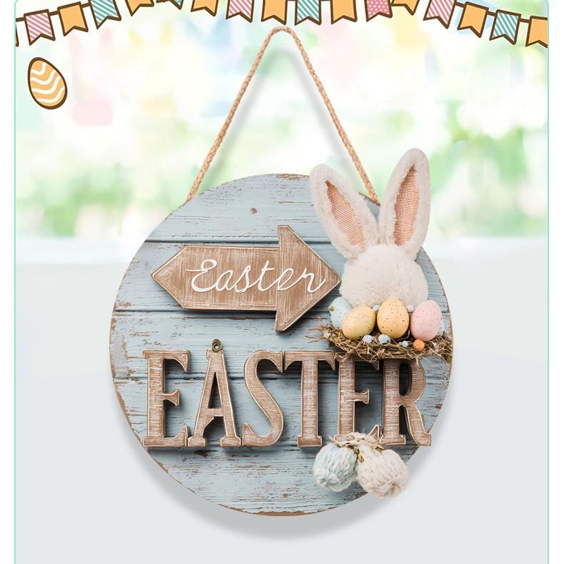 Easter Wooden Round Doorplate Rabbit Egg Decoration