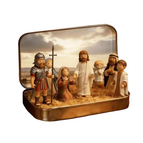 1/2 Stück Jesus Kreuzigungsszene Set in Blechdose Handgefertigt Taschenformat Miniatur Jesus Auferstehung Blech Harz Ornament Religiöse Dekoration