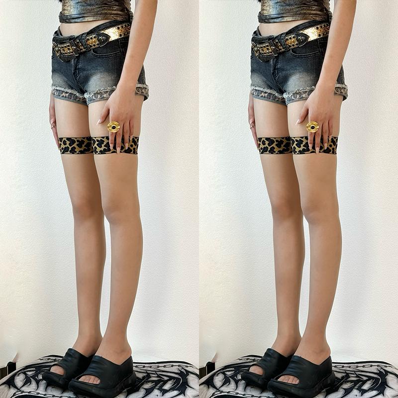 1/2 Pairs Leopard Knee High Thigh Stockings Women Autumn Splicing Sheer Silicone Anti-slip Thigh High Socks Women's Stockings