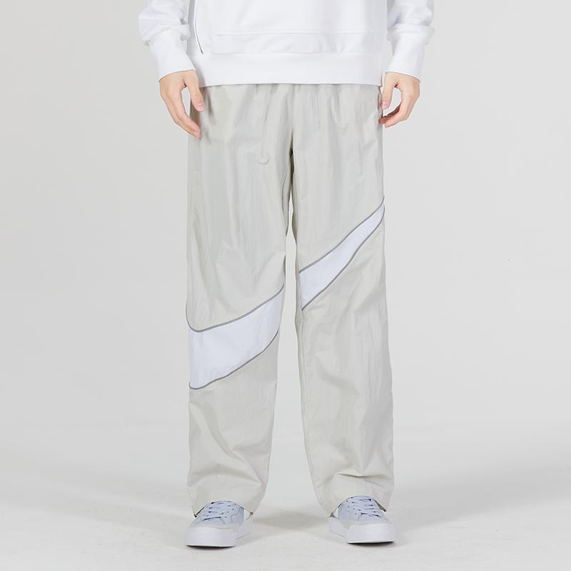Nike Swoosh Woven Pants With Logo Print, Casual Straight-Leg Loose-Fit Men Bottoms Grey DX0595-072