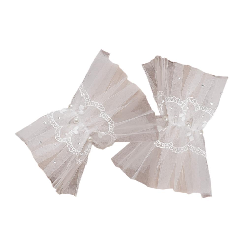 Women's Wrist Cuffs Flower Embroidery Lace Pleated Horn Cuffs Bride Wrist Sleeve Prevents Gogga Bites and Sunburns