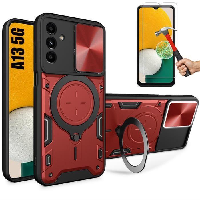 Case + 2 Tempered Glasses for Samsung Galaxy A13 5G, Case with Ring Stand Camera Cover - Red