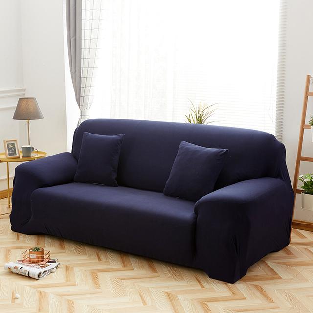 

Сплошные чехлы для дивана, эластичные чехлы для диванов для гостиной, угловая L-образная защита для стула, чехол для дивана 1/2/3/4 местный 1-Seat 90-140cm тёмно-синий