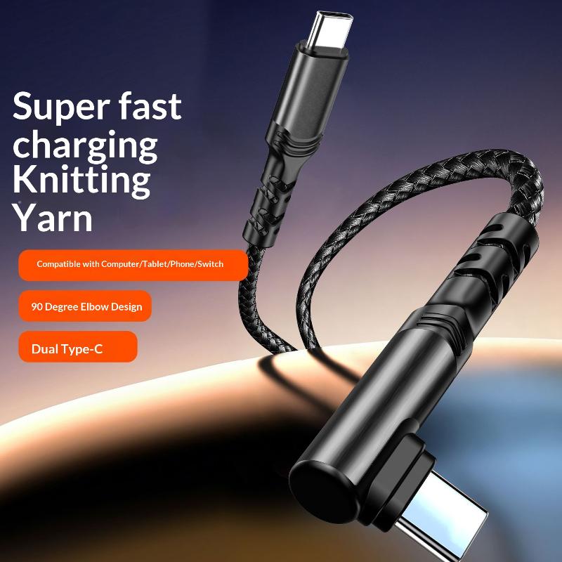 100W Fast Charging Type C Right Angle Cable High Speed Data Transfer Cord for Gamer Mobile Phone Charging Use