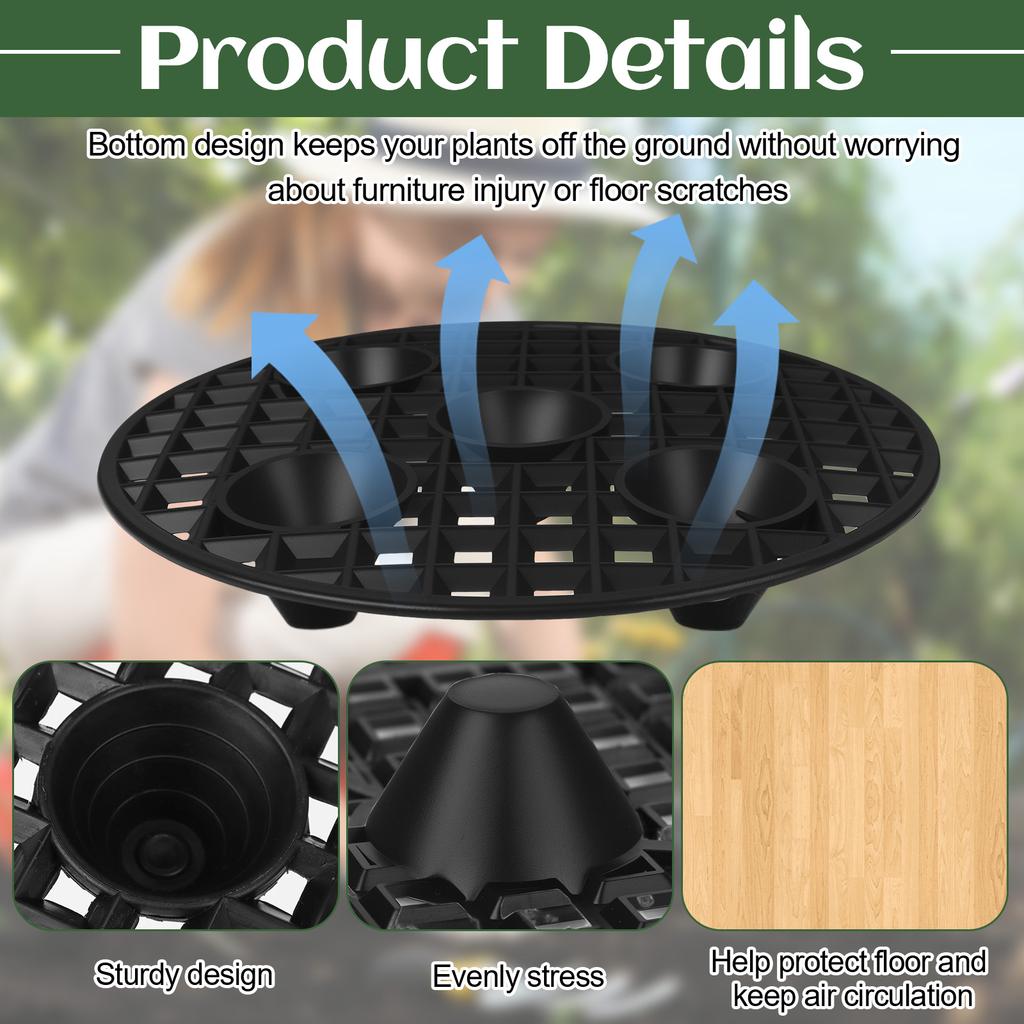 Plant Stands For Outdoors Heavy Duty Plant Level Pot Elevator 8'' 11'' Black Round Plastic Flower Stands Holder Risers For Garde