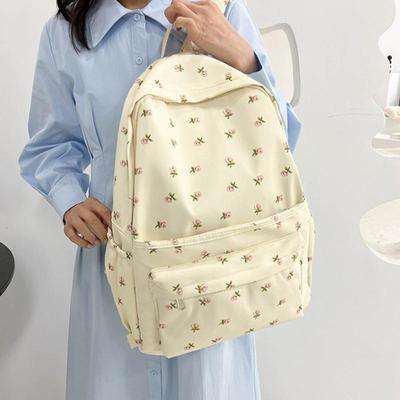 Květinový potisk Nylon Sladké Jednobarevné Batohy pro ženy Móda Kauzální Vše odpovídá Velkokapacitní Vodotěsná taška přes rameno Mochila