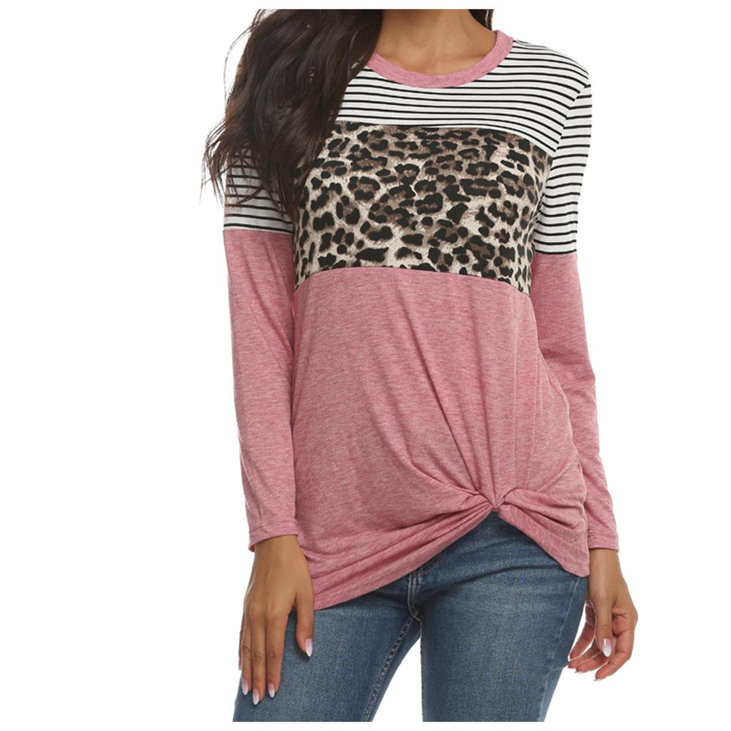 Women's And Winter Leopard Pattern Stitching Long Sleeve T-Shirt