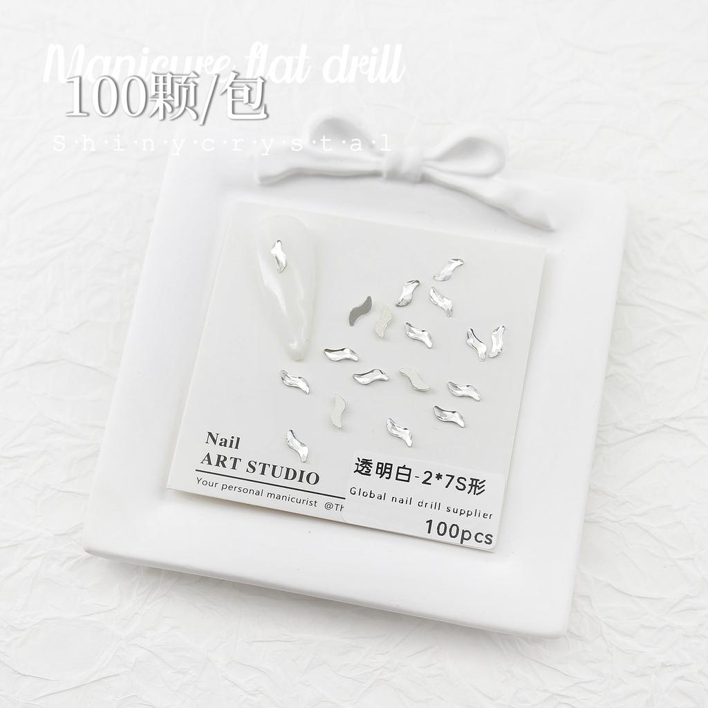 Nail Art White Flat Bottom Special-Shaped Diamond Size Mini Water Drop Love Square Transparent Diamond Jewelry White Rectangular Diamond
