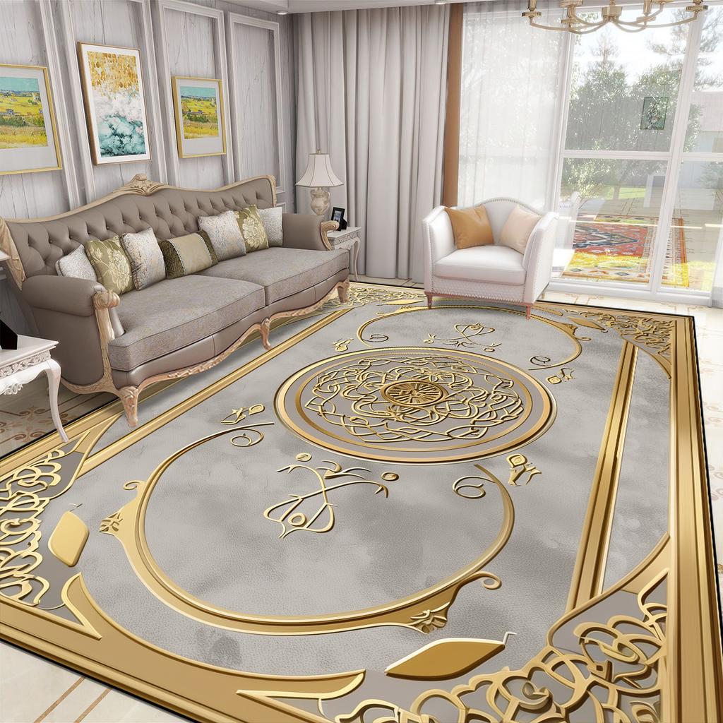 Luxury Large Living Room Carpet European Style Home Room Decoration Gold Coffee Table Mat Soft Washable Rug for Bedroom Alfombra