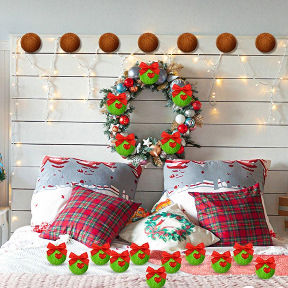 12Pcs Furry Green Plush Christmas Balls Soft Christmas Tree Hanging Decoration  Door