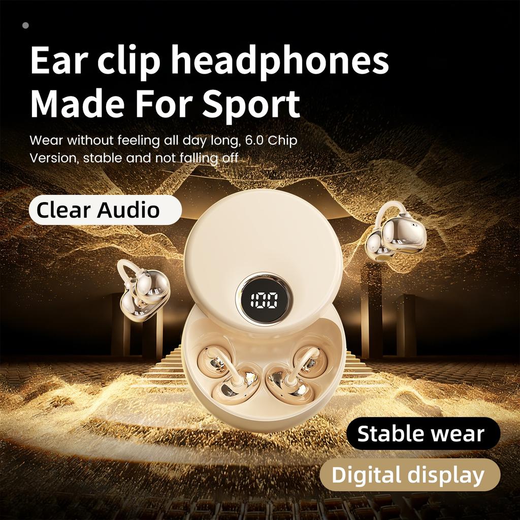 Open Ear Clip Headphones 360° Rotating Case, Wireless Bluetooth 6.0 Earphones Built-in Microphone and Ear Hook Earbuds Comfortable to Wear Headsets