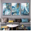 3 Pcs Gold Foil Blue Marble Texture Luxury Poster Prints Pictures Teal Watercolor Wall Art Canvas Painting for Modern Home Decor