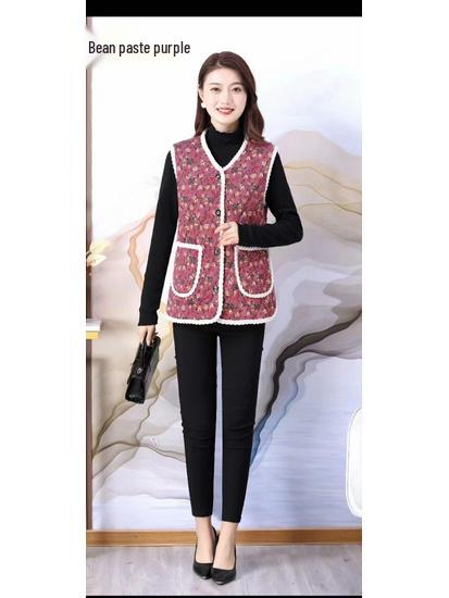 2025 Women's Autumn Winter Elderly Mother's Collarless Cardigan Vest - Versatile Shawl Jacket for Grandma