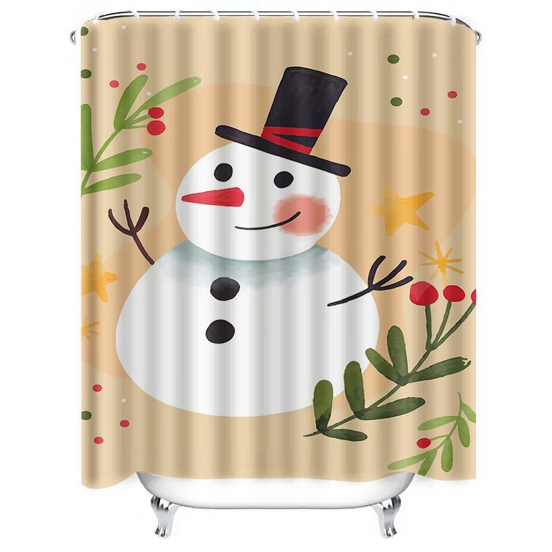Tuniu Cute Snowman Bathroom Shower Curtain Set Waterproof Fabric Decor Farmhouse Holiday Vibes Festive Winter Theme Charming Hol