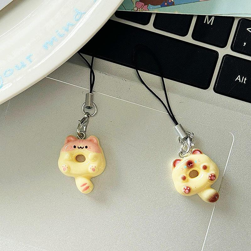 6Pcs/Set Cat Cookie Phone Charm Strap Soft Kawaii Kitty Couple Keychain Pendant Cute Lanyard Keycord Bag Decoration Gift